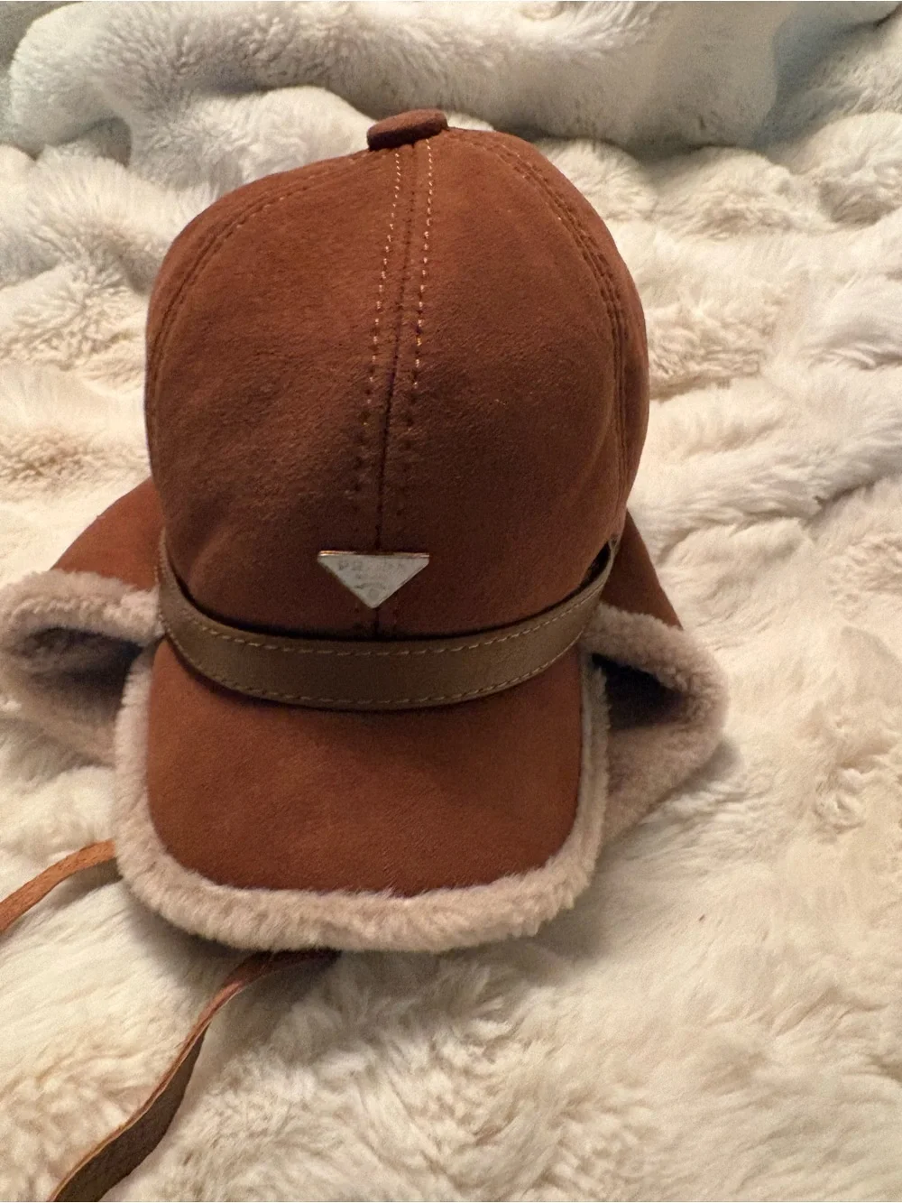 FaSHION Suede Shearling-Trim Brown Winter Cap